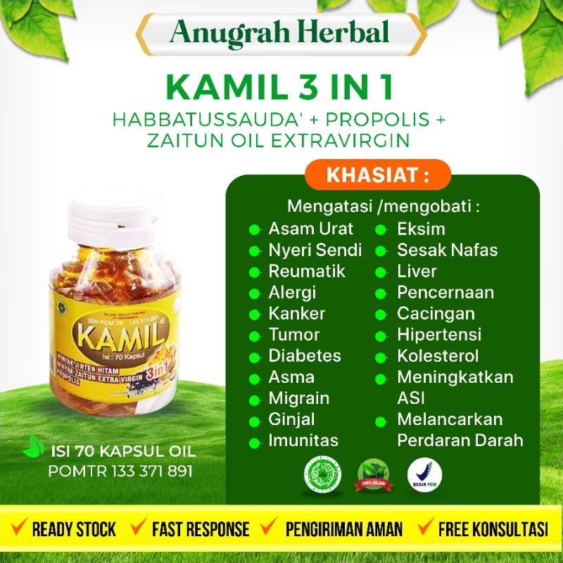 GARANSI ORIGINAL Kamil 3 in 1 Isi 70 Kapsul Kapsul Minyak Habbatussauda Oil Suplemen Herbal Obat Her