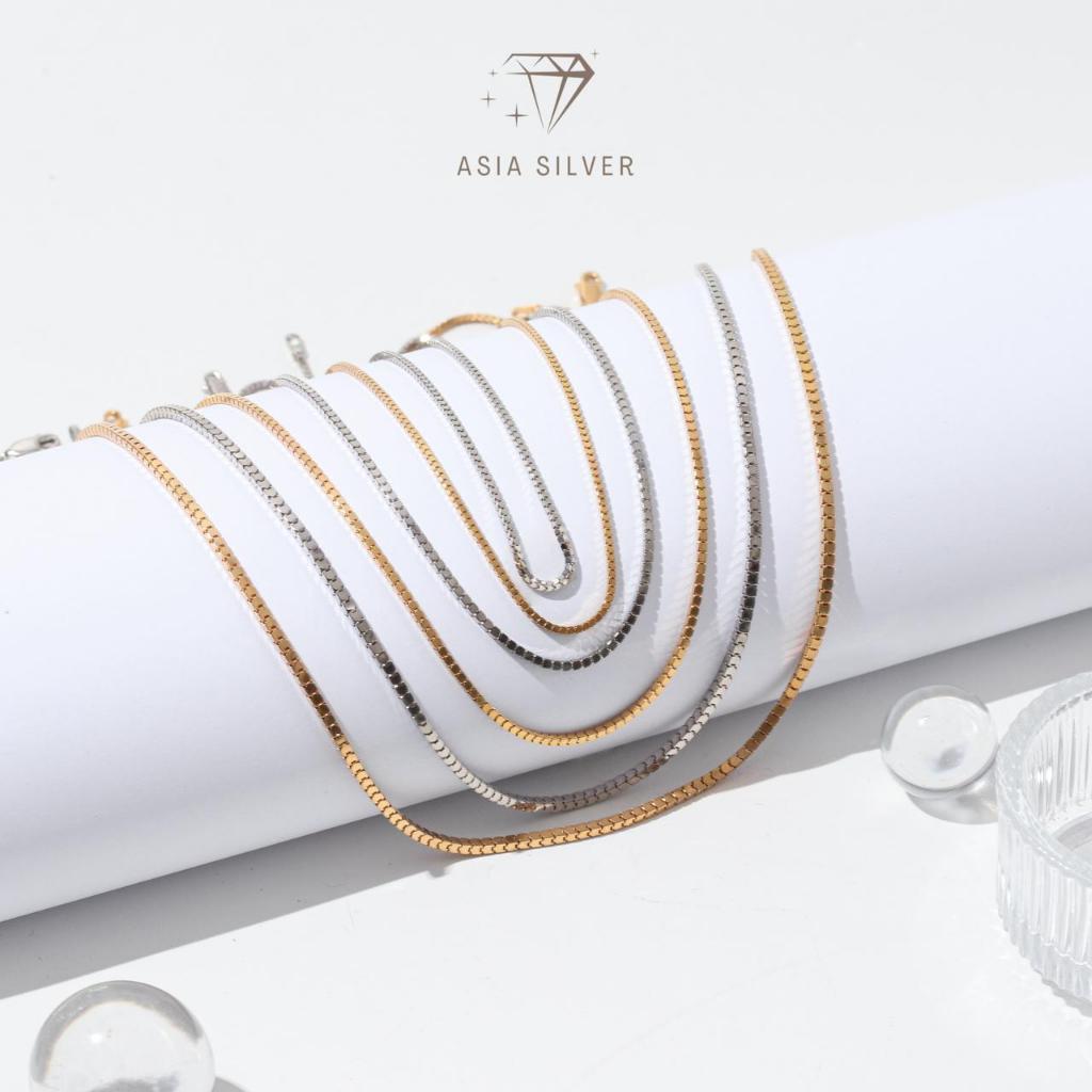 Kalung Perak Pria Wanita Asli Silver 925 Lapis Rhodium Emas Kuning & Putih Model Milano Kaca - PERHI
