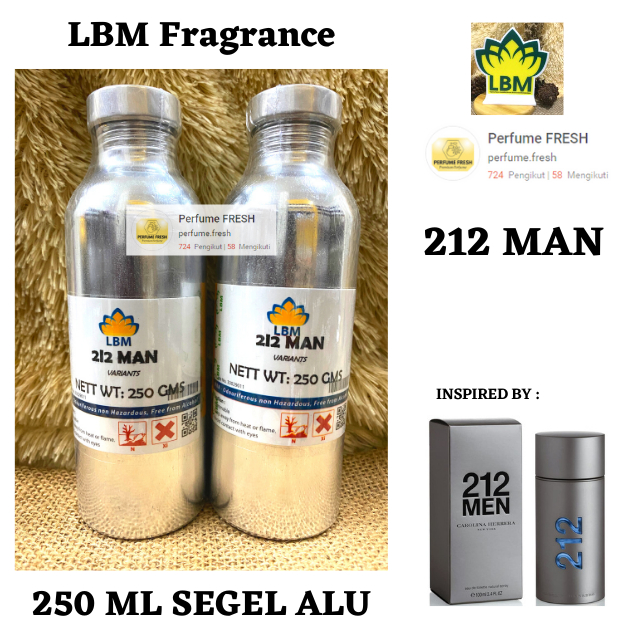 Bibit Parfum 212 MAN 250 ml SEGEL Alumunium / Bibit LBM / Bibit Parfum 212 MEN / Bibit Parfum / BIBIT PARFUM MURNI 212 MEN LBM / Bibit Parfum Murni 212 / 212 MEN 250 ml SEGEL