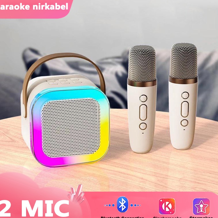 Modern Bluetooth Speaker Karaoke HiFi Sounds Mini Full Bass Speaker with Lampu warnawarni Wireless t