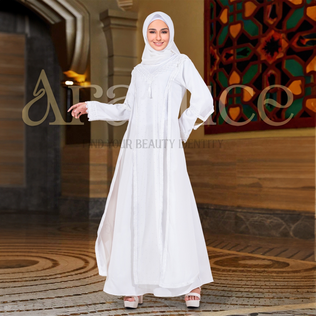 Aralluce Baju Gamis Putih Wanita Dewasa Kekinian Arl 019 Abaya Putih Turkey Premium Gamis Dress Arab