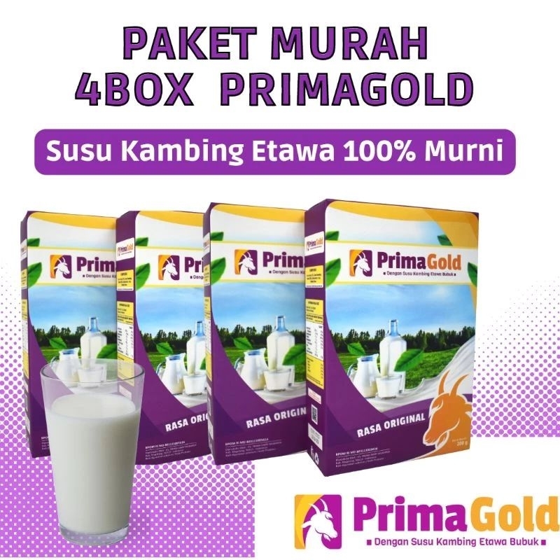 

Paket 4 box Susu Kambing Etawa PRIMA GOLD (200 gram ) / Susu Kambing