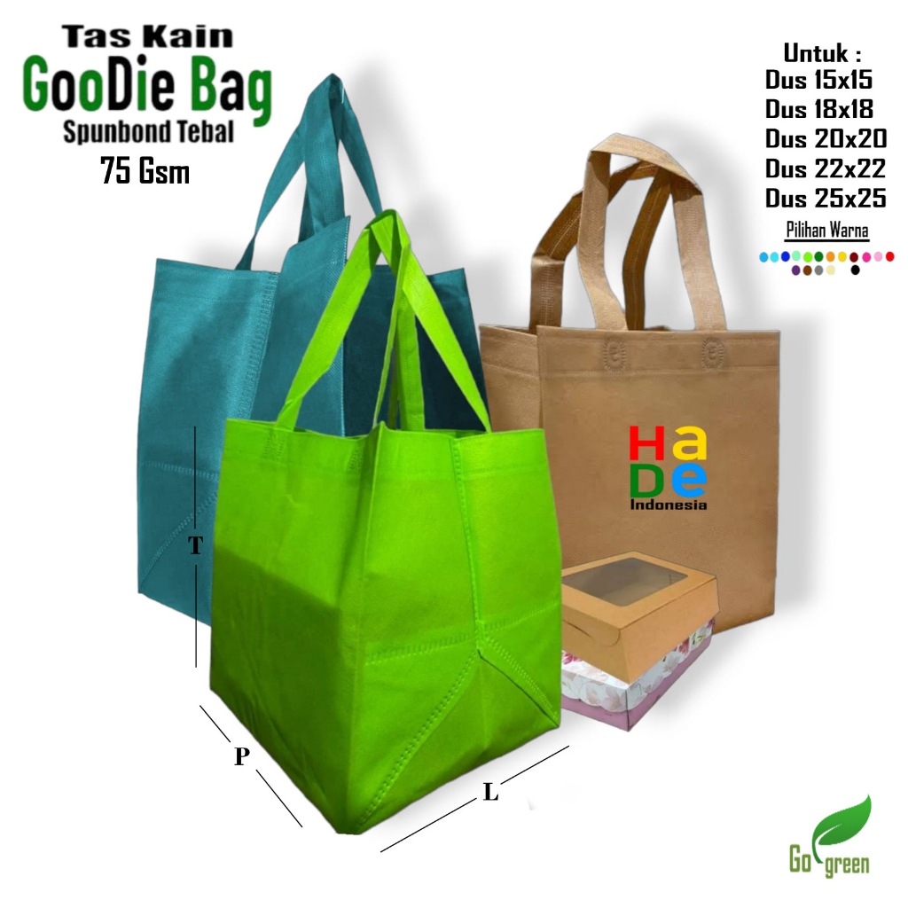 Tas Kain Spunbond Goodie bag Model HBPA / Handle Box Dus Mika Nasi Kotak 15x15 18x18 20x20 22x22 25x