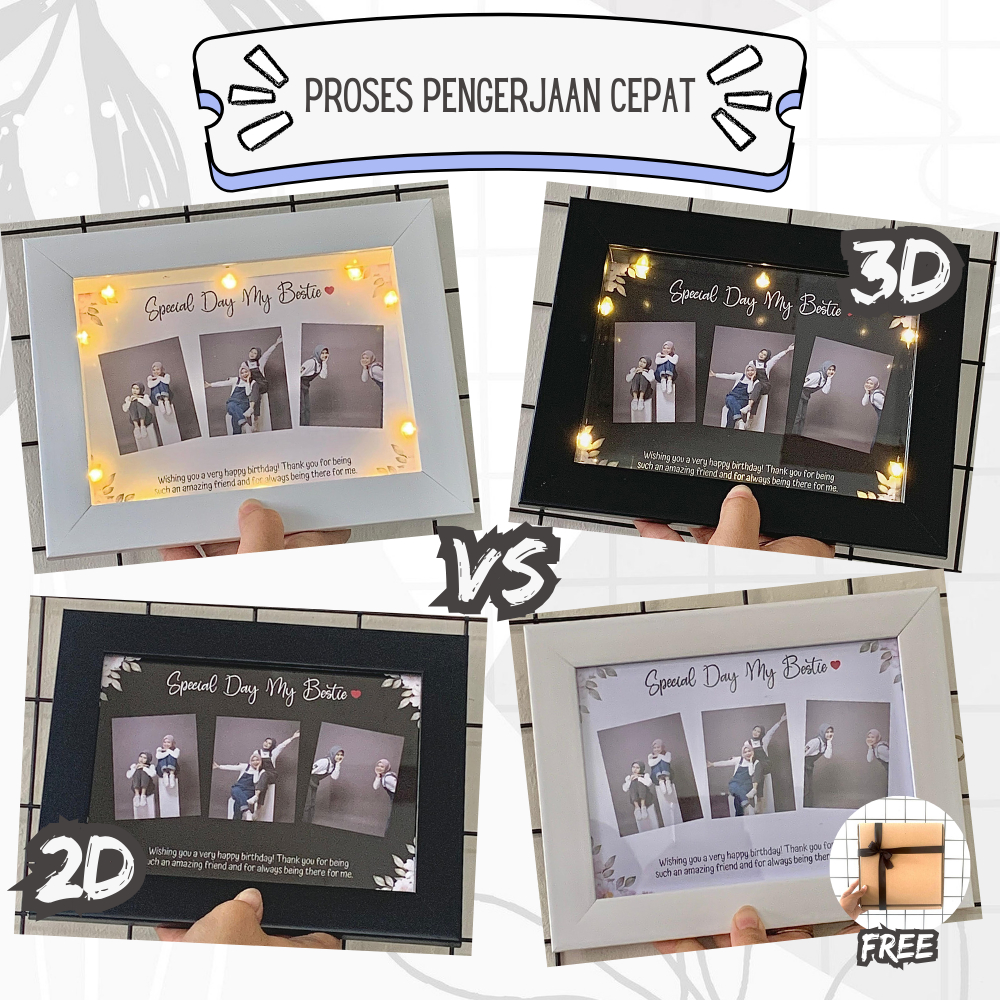 KADO UNIK Frame Foto Polaroid dengan Lampu 3D GIFT FRAME / Kado Ulangtahun / Wisuda / Pernikahan /