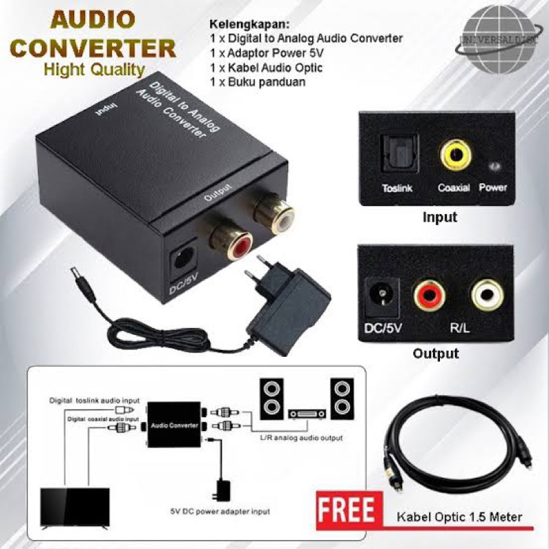 Audio Converter Fiber Optik ke RCA / Converter Digital Optic Fiber to Analog RCA Audio Converter Aud