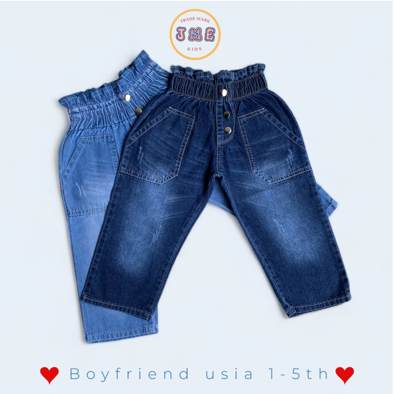 JME Kids - Celana Boyfriend Ripped Bahan Jeans Untuk Anak Perempuan Usia 1th-5th