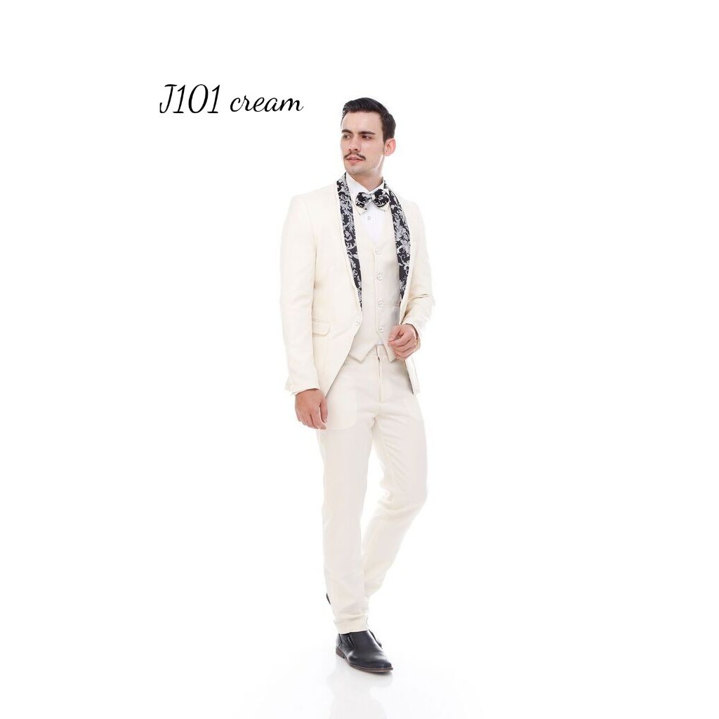 Jas Pria Dewasa Setelan 3IN1/ Jas Formal/ Jas Wedding/ Jas Pengantin/ Blazer Kantor Pria J101 CREAM