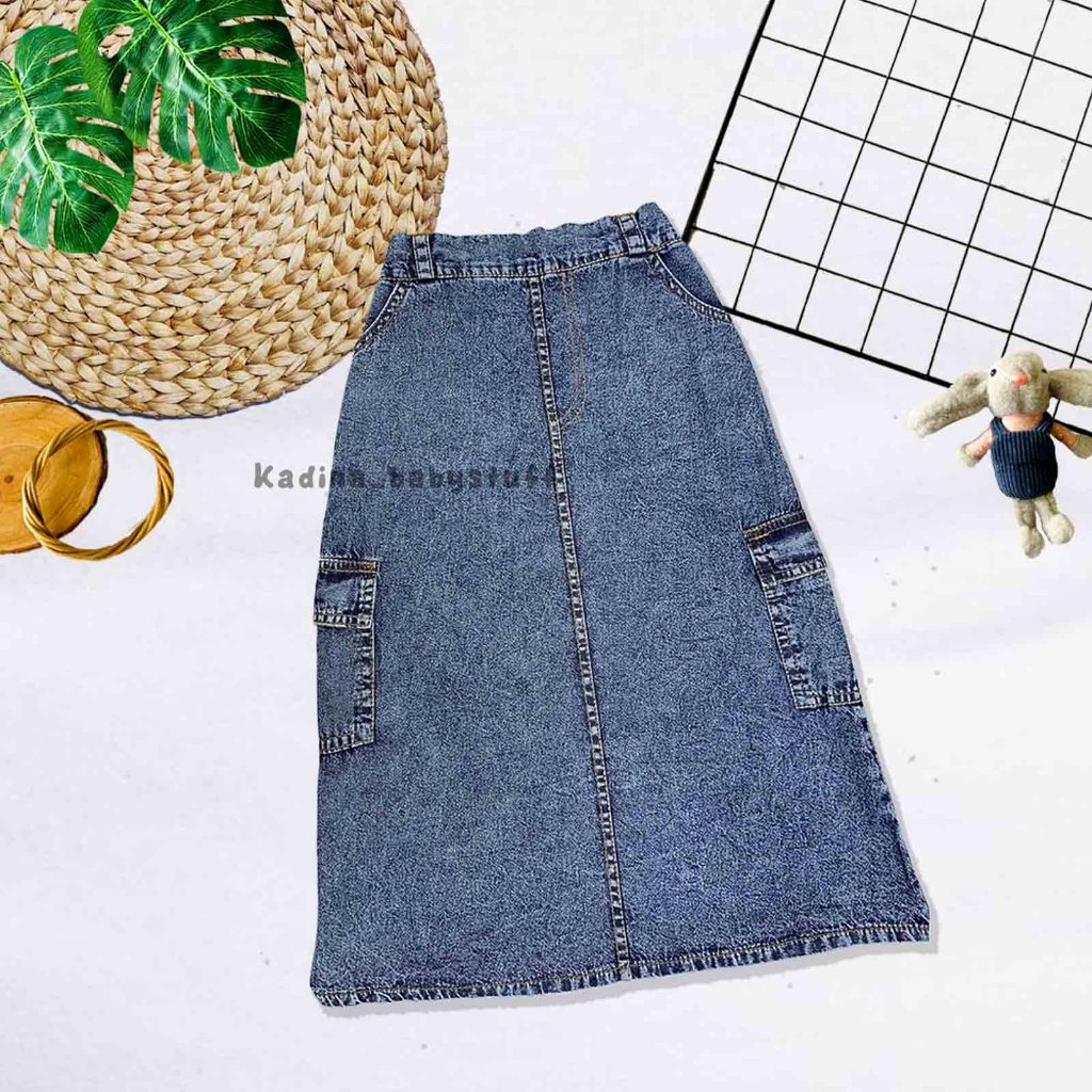 ROK ANAK PEREMPUAN / ROK JEANS CARGO ANAK / ROK PANJANG ANAK