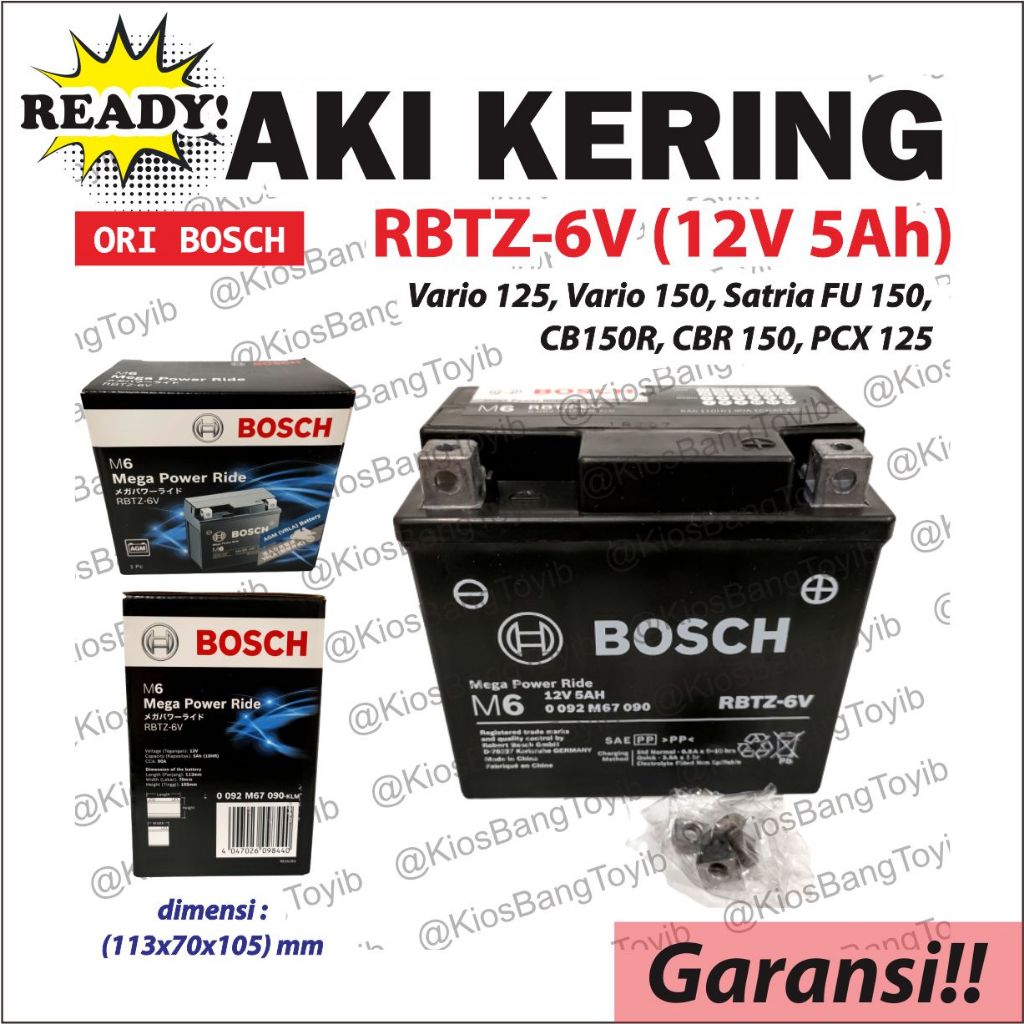 Aki Kering Motor Matic Vario 125 Vario 150 Satria FU 150 CB150R CBR150 PCX 125 ORI BOSCH PREMIUM RBT
