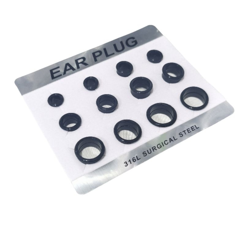 Anting Plong isi 12 pcs Warna Hitam Bahan Karet