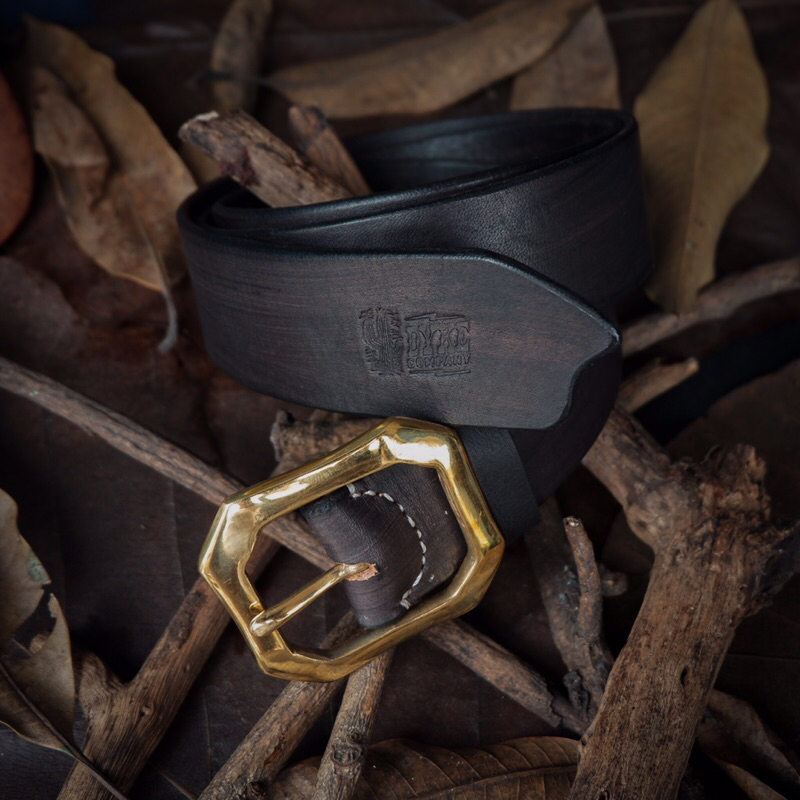 Sabuk kulit asli pria, Dyke denim Black Leather Belt