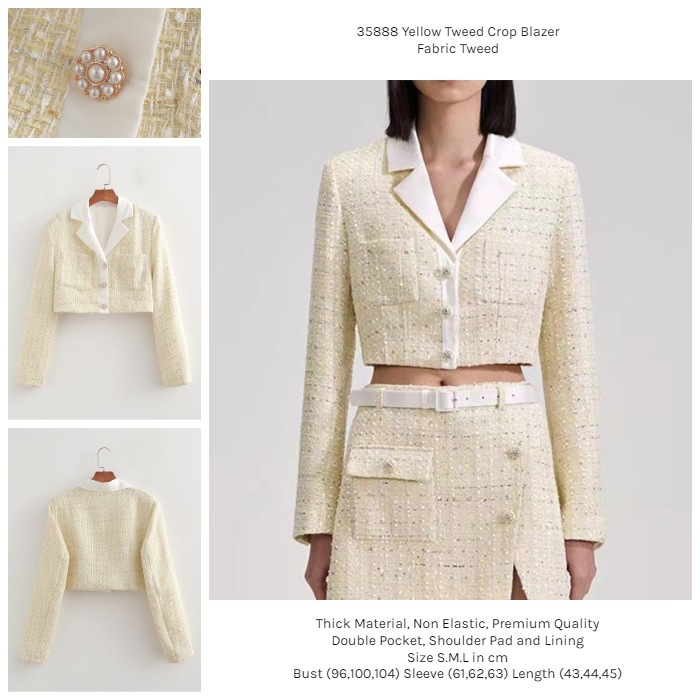35888 Blazer Tweed Premium Yellow Tweed Crop Blazer