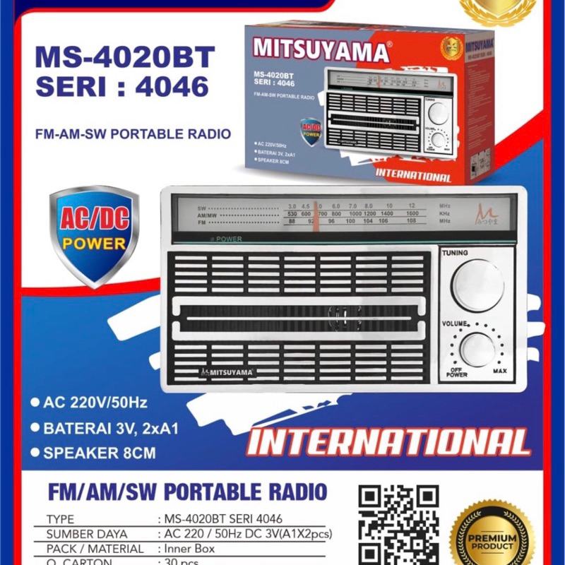 Radio MITSUYAMA MS-4046 FM - AM - SW Portable Radio AC / DC Radio Jadul Klasik 3 Band MS 4046 Speake