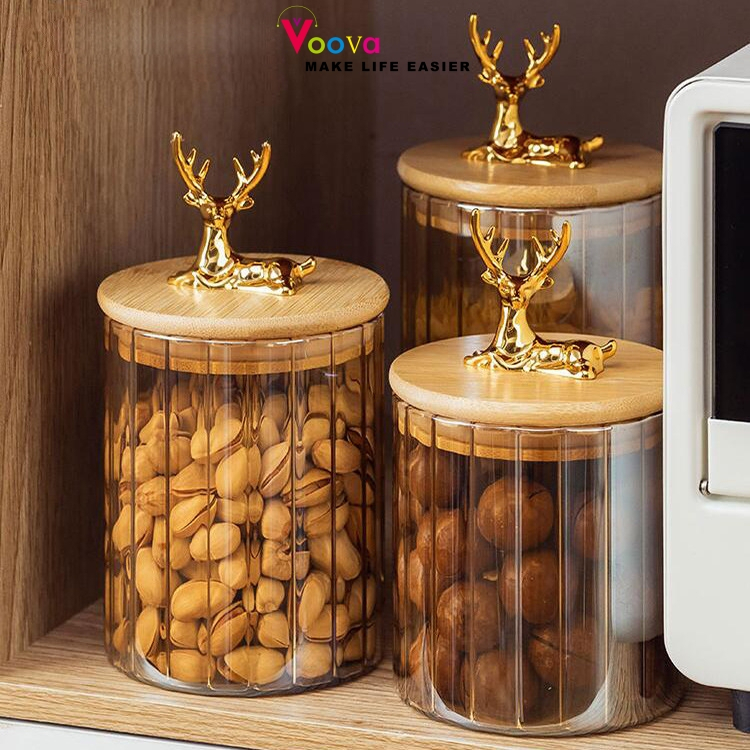 VOOVA Tempat Penyimpanan Kaca Bening/Toples Makanan Serbaguna / Toples Kaca Tebal / Jar Toples Kaca 