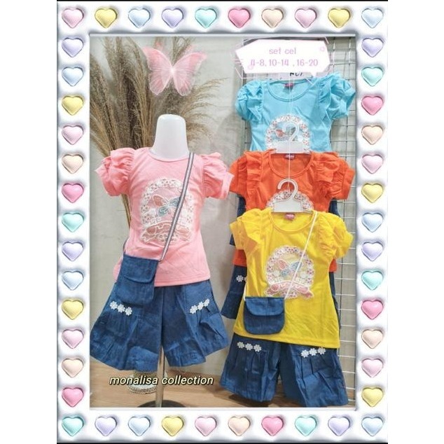 Setelan Anak Perempuan Usia 3-8 Tahun | One Set Anak Cewek Baju Kaos Motif Bordir Timbul Lengan Pend