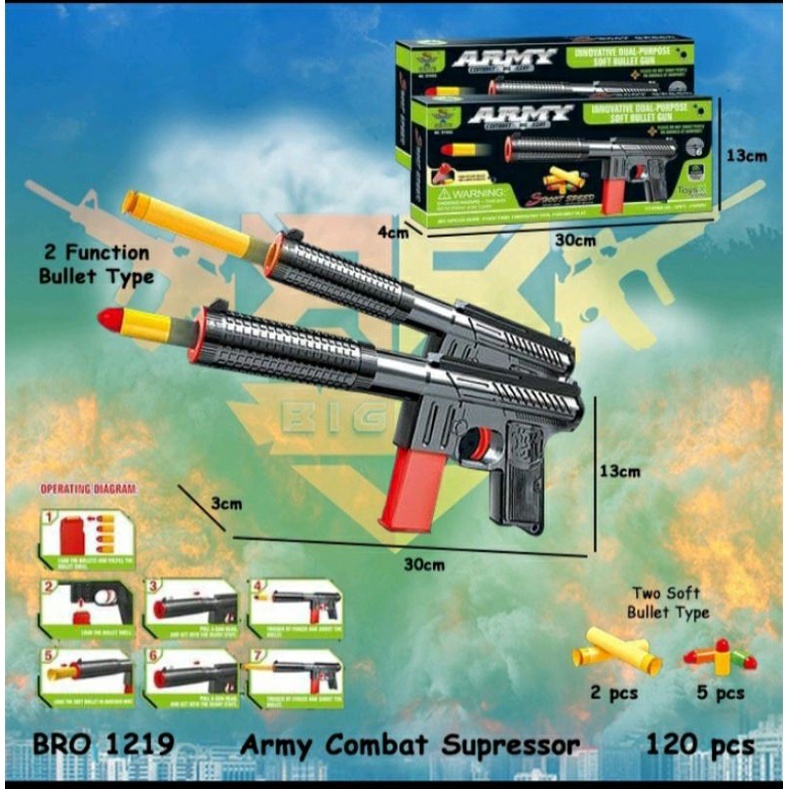 Mainan Tembak Tembakan Army Combat Mainan Tembak Peluru Busa Soft Bullet
