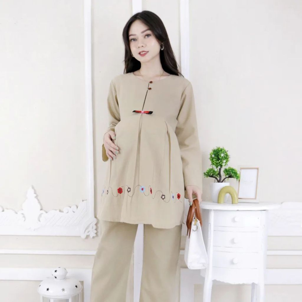 Setelan Baju Hamil Lengan Panjang Celana Hamil Panjang Katun Allsize