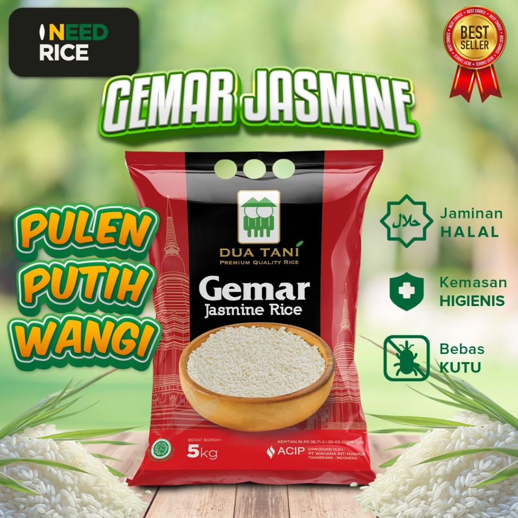 

Beras Premium Gemar Jasmine Dua Tani 5kg- HALAL dan Kualitas Terjamin