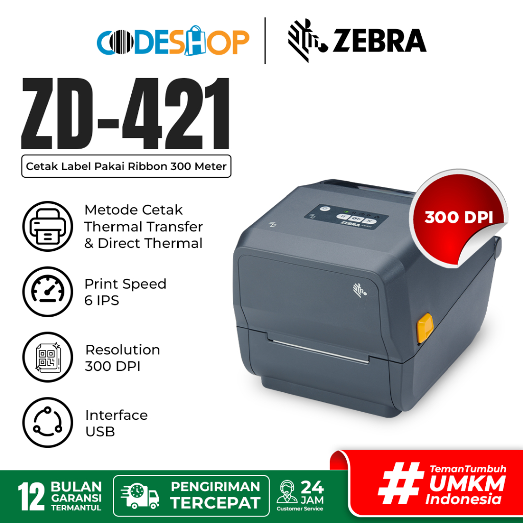 

Printer Direct Thermal Transfer Zebra ZD-421 Cetak Semicoated Yupo