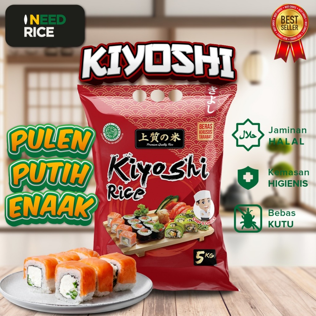

Beras Jepang Kiyoshi 5kg- HALAL-Lengket Cocok untuk Sushi