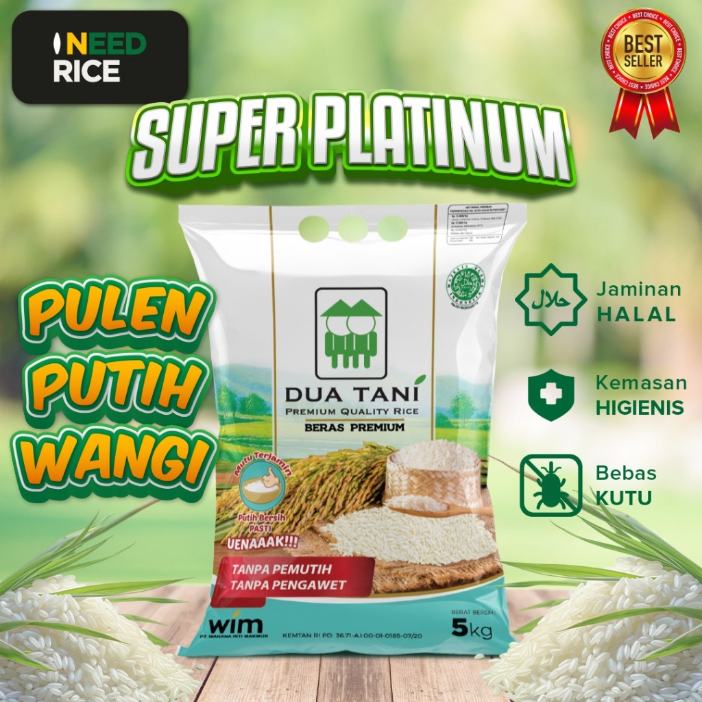 

Beras Premium Super Platinum Dua Tani 5kg – HALAL-Pasti Pulen