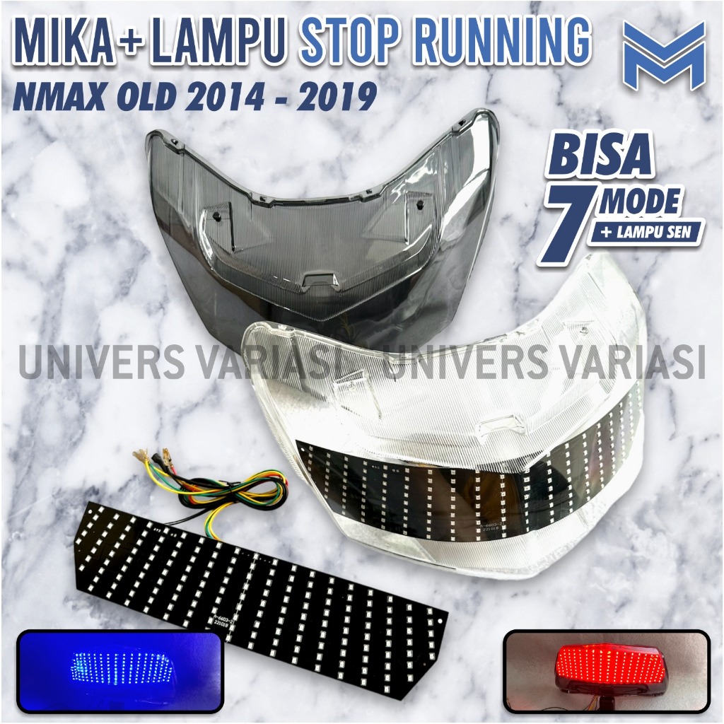 PAKET MIKA + STOP  LAMP RUNNING untuk MOTOR NMAX OLD / LAMA  TAHUN 2014 - 2019 Cover Lampu Rem Belak