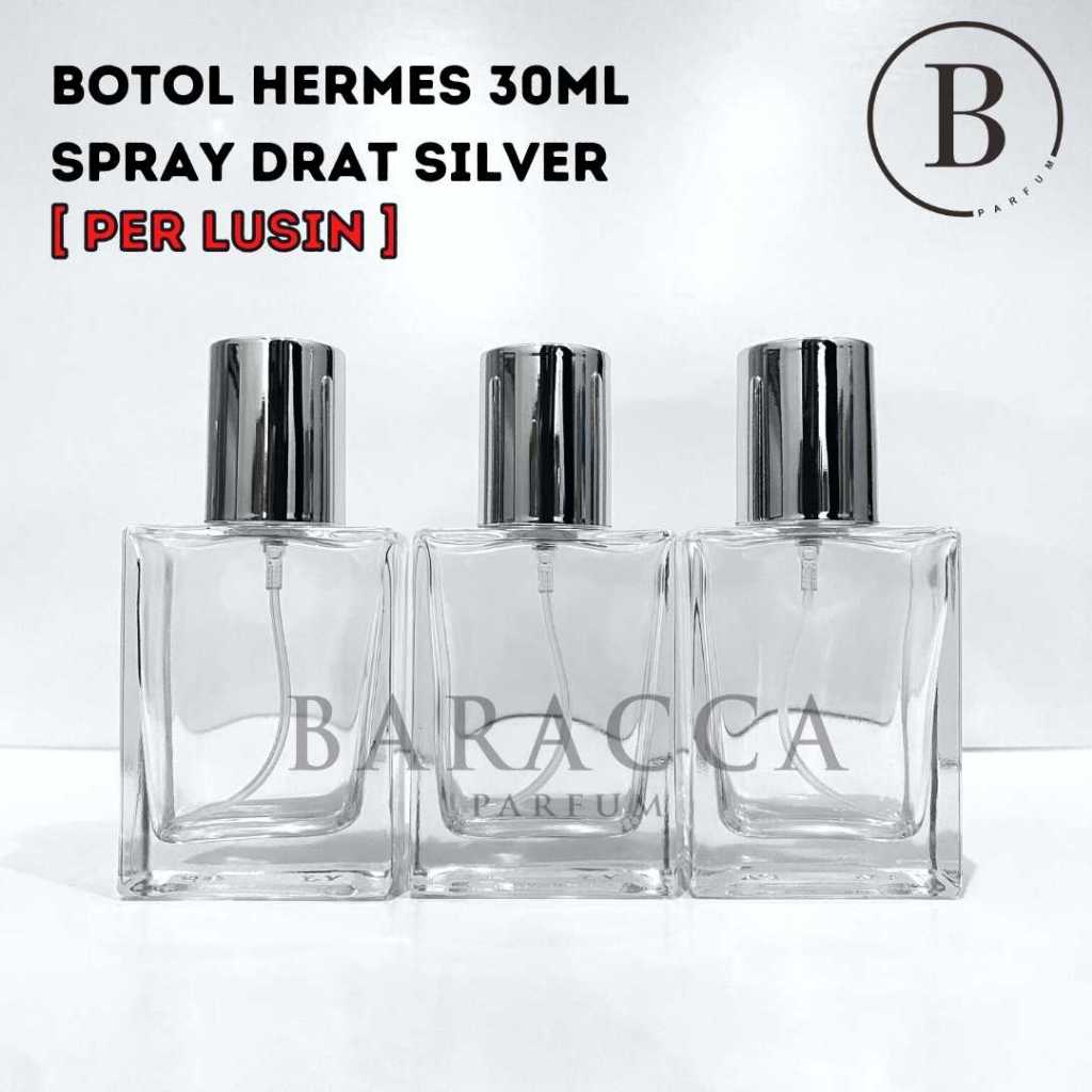Botol Parfum Hermes 30ML Drat Tutup Silver Polos - Botol Parfum Kosong Hermes - Botol Parfum Kaca 30ML