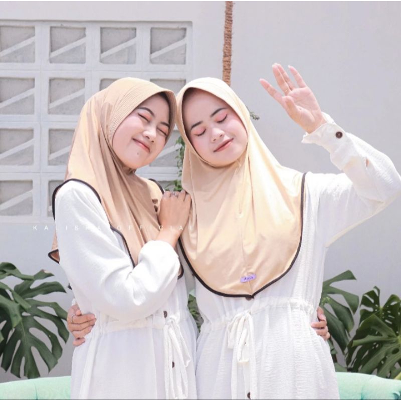 Bergo Instan Jersey Premium Ayra Plat Hitam Kerudung Sport Olahraga Premium Menutup Dada