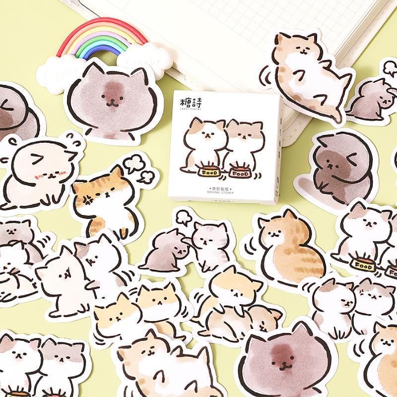 

【MAPLESOL】45 Pcs Naughty Cat Sugar Poem Boxed Stickers Cute Cat Handbook Diary Material Decorative Sealing Stickers