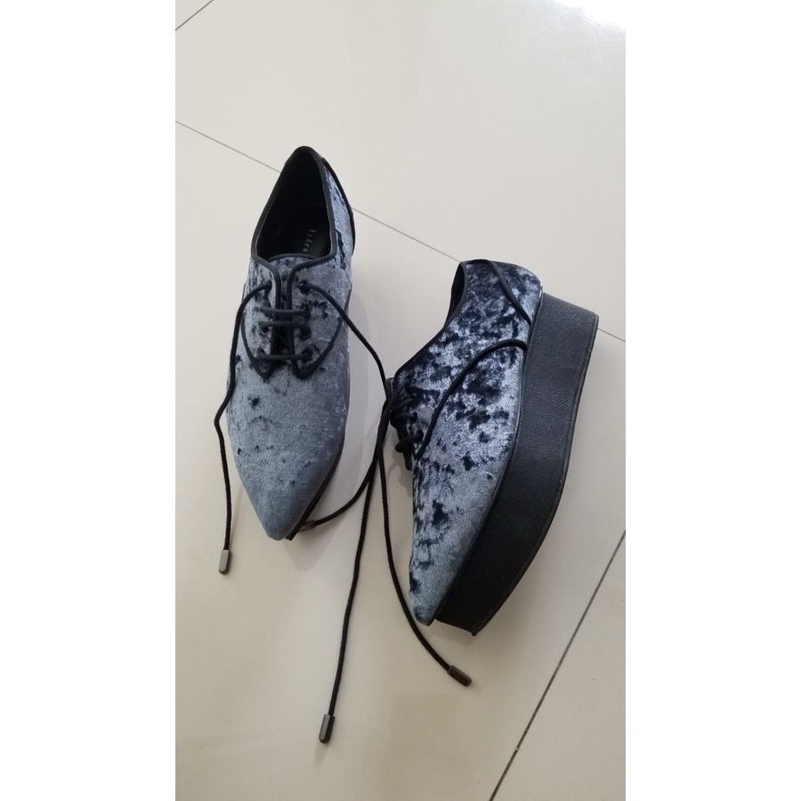 PEDRO WEDGES SUEDE SHOES BLUE SEPATU WANITA BIRU