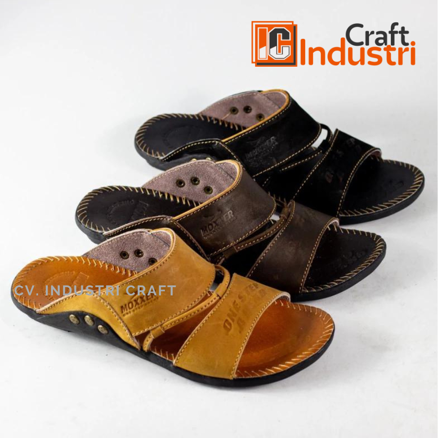 Sandal Kulit Asli Ban 2 Tali Moxxer Slop Sendal Kulit Asli Pria Slip On Selop Terbaru