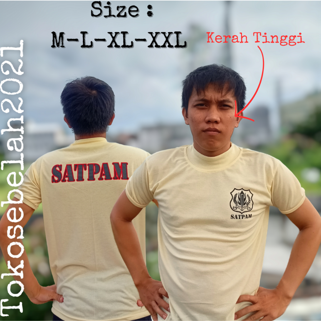 Kaos Satpam Warna Cream Model Kerah Tinggi Security Terbaru Krem Kerah Panjang