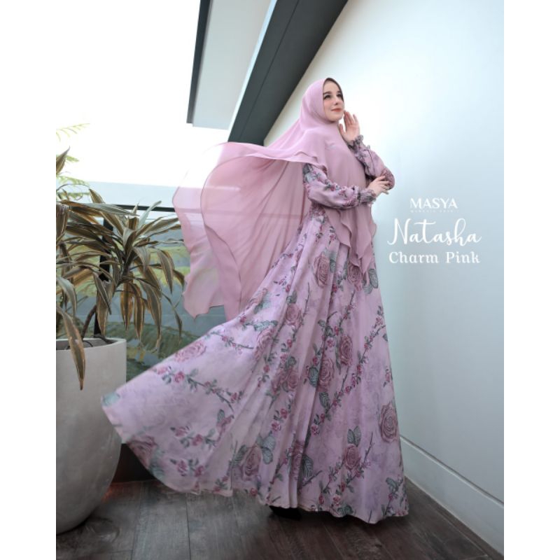 Set Gamis Dress Ceruty Babydoll Syari Branded Pink - Coksu - Coklat Tua - Coklat Susu - Black - Mauv