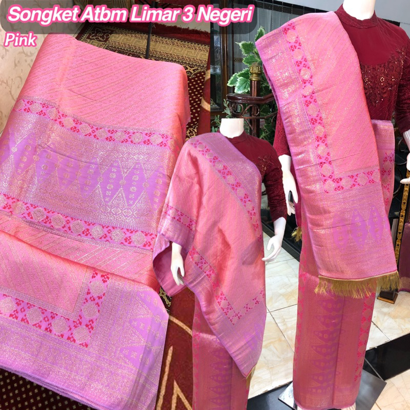 NEW Songket Atbm Limar 3 Negeri Exclusive pink / Songket Tenun Mesin Palembang ilham Songket  / Motif Pulir