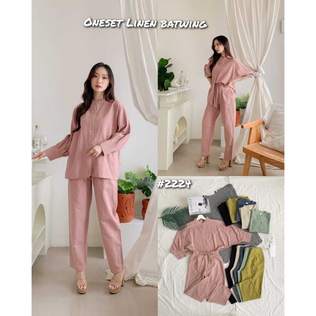 Setelan linen batwing premium