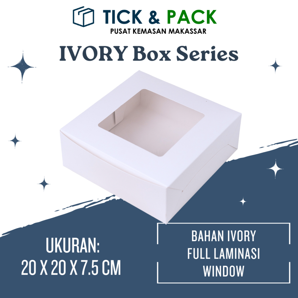 

[ Isi 10 ] Dus Ivory 20 x 20 x 7 Laminasi + Jendela Dus Kue Kemasan Kue Packaging Box Kardus