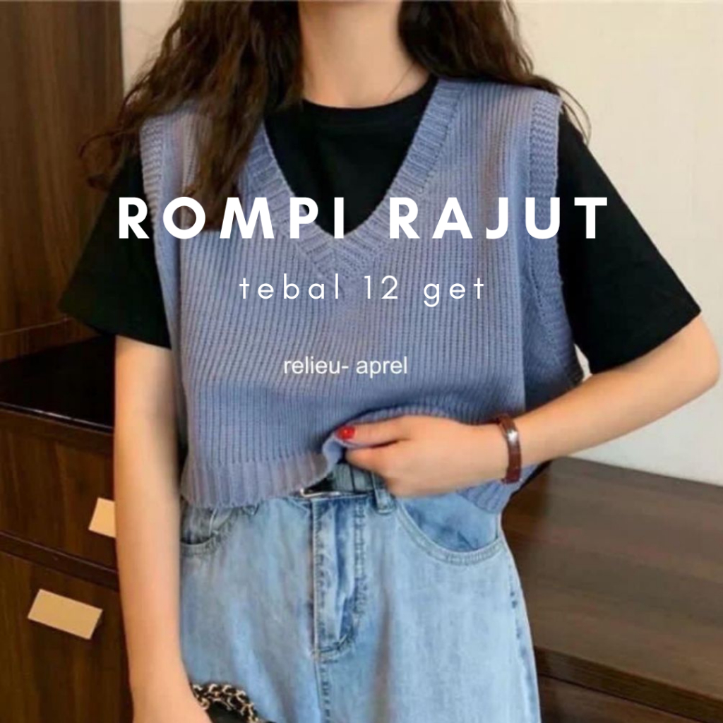 [COD] (mika - RELIEU) 32+ warna • rompi rajut vest wanita - rompi crop rajut rompi kerah v premium -