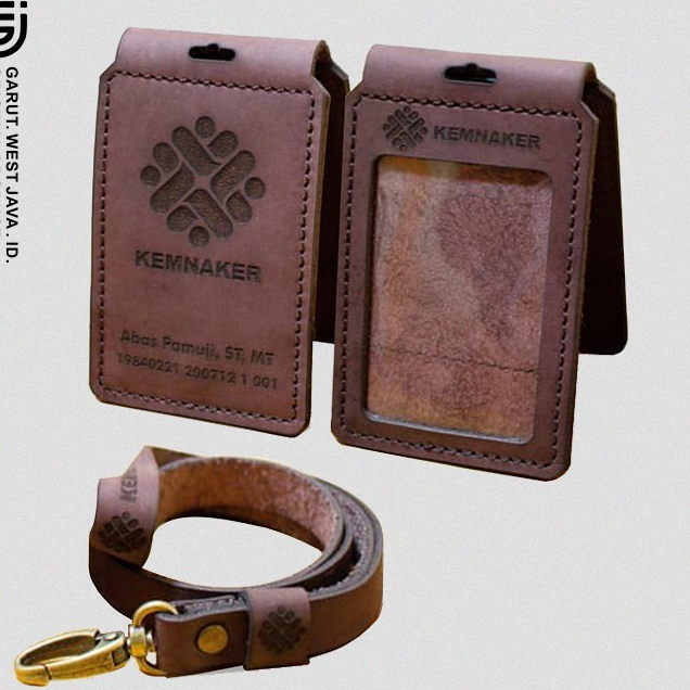 

Name Tag ID Car holder kulit asli garut holder kostum cetak nama dan logo -name tag lanyard tali