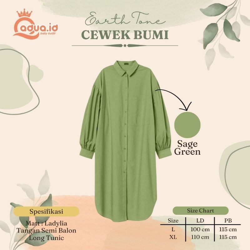 [GQ343] Tunik Cewek Bumi by Qadua.id / Tunik Panjang Wanita Dewasa Nyaman / Pakaian Muslimah Dewasa 