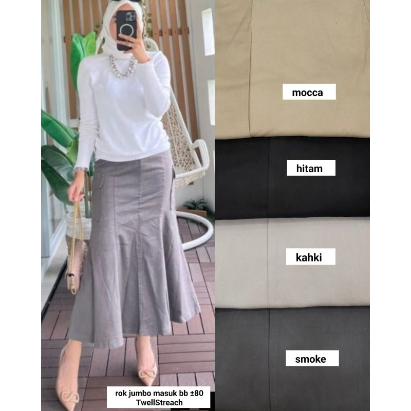 Rok Panjang Duyung Rok Span Wanita Bahan Kanvas Twill Rok Kargo