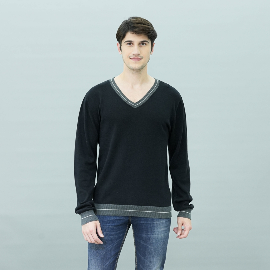 Johnwin - Sweater Pria - Motif Polos - Hitam - ASW.660.D037.33.C-L/S - Free keychain