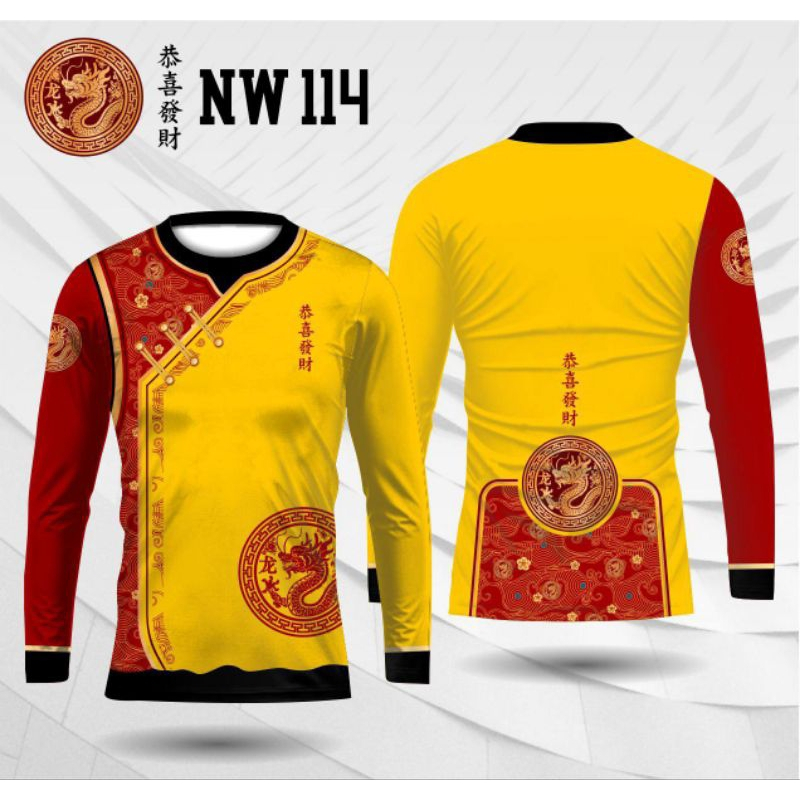 jersey imlek wanita lengan panjang baju cheongsam wanita kaos imlek shio naga lengan panjang