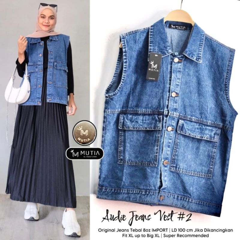 Outer vest jeans import tanpa lengan audie jeans vest #2 size xl LD 100 cm