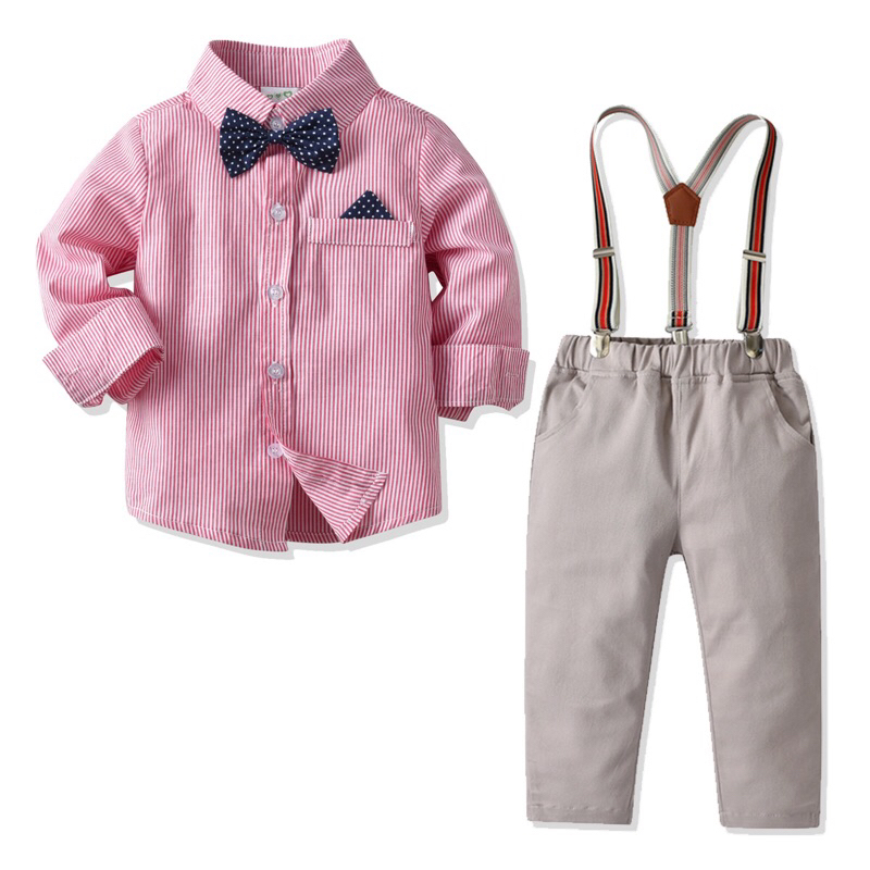 red stripe suspender set anak