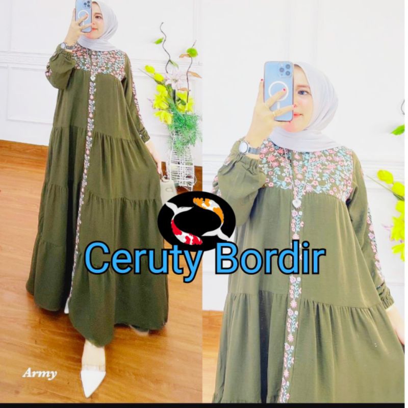 Gamis Ceruty Bordir Bunga/gamis wanita import