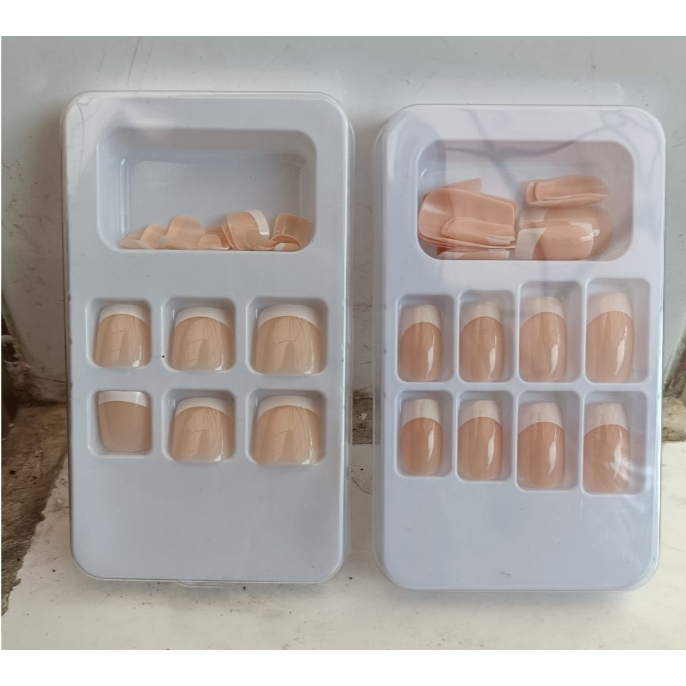 bos 1 set kuku palsu tangan dan kaki bisa isi 24 pcs manicure polos lengkap dengan dus dan lem