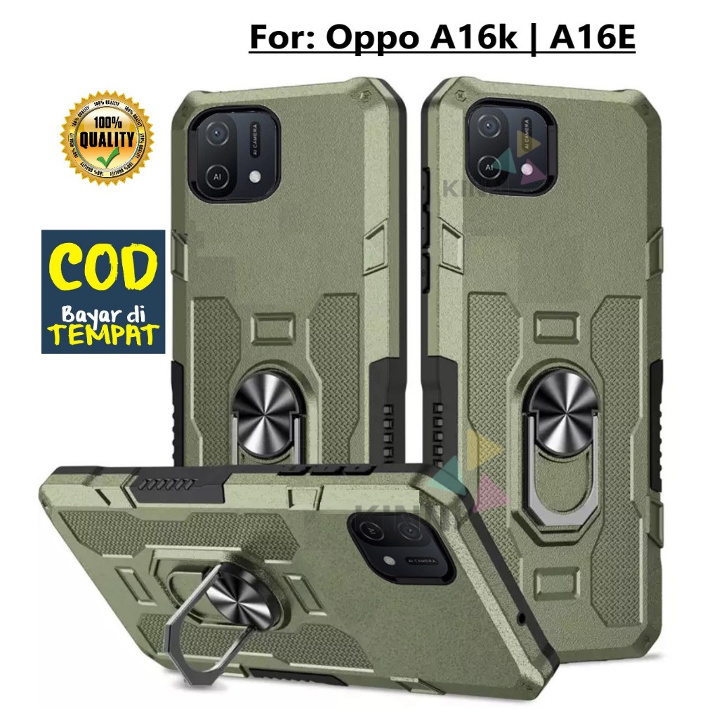 Casing Oppo A16K | A16E Premium Hardcase Ring Armor Robot Case Kickstand Hybrid/Ring Holder