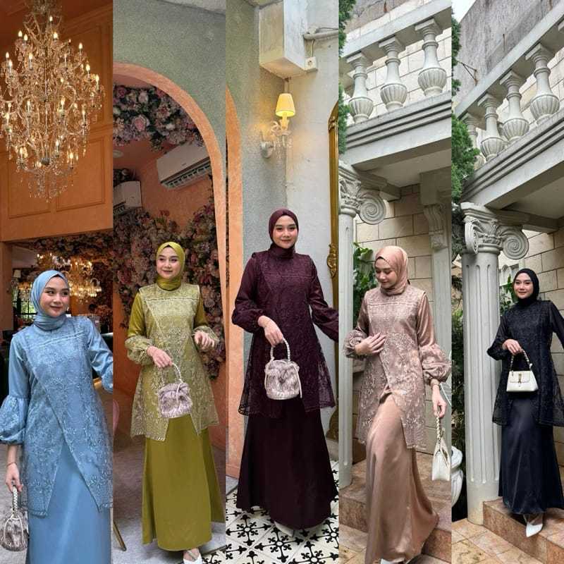 FARAH DRESS OUTER BROKAT SILK DRESS KONDANGAN RAYA BAJU PESTA BRIDESMAID GAMIS SERAGAMAN KELUARGA