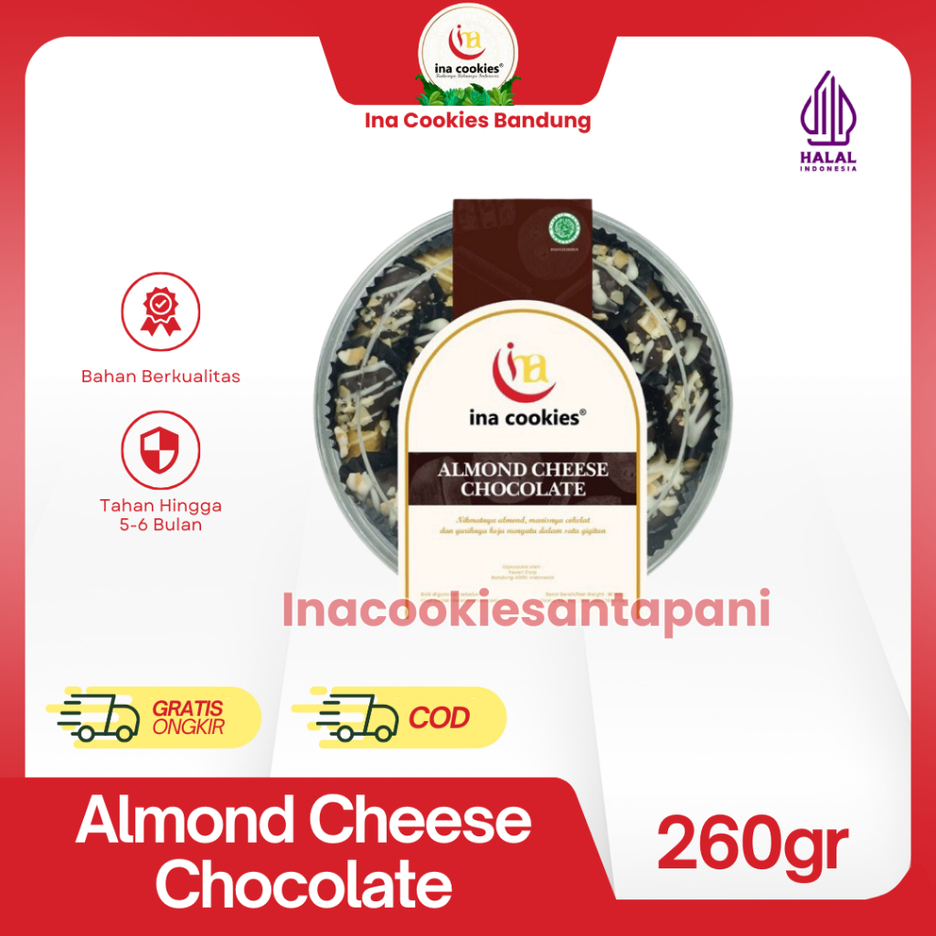 

Ina Cookies Kue Kering Premium Almond Cheese Coklat Toples Reguler