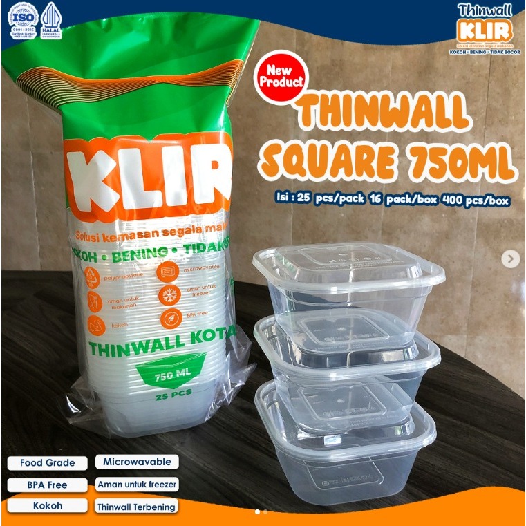 Thinwall Kotak 750 ml (25 pcs) Klir / Thinwall Square / Kotak Kecil